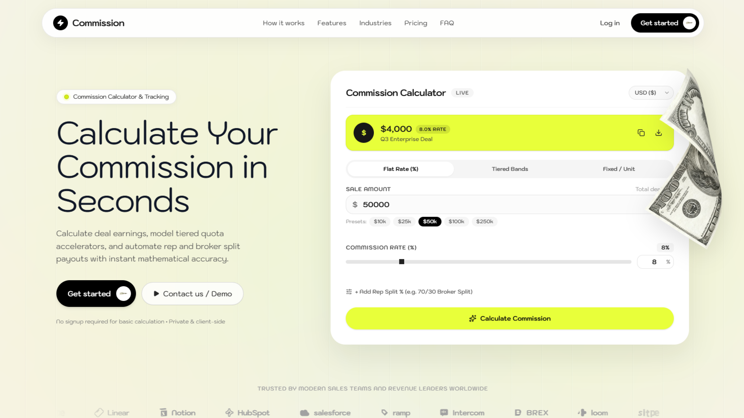 Commission Calculator Landing Page - Commission
