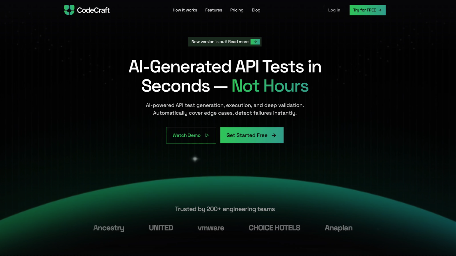 AI API Testing Tool Landing Page - CodeCraft