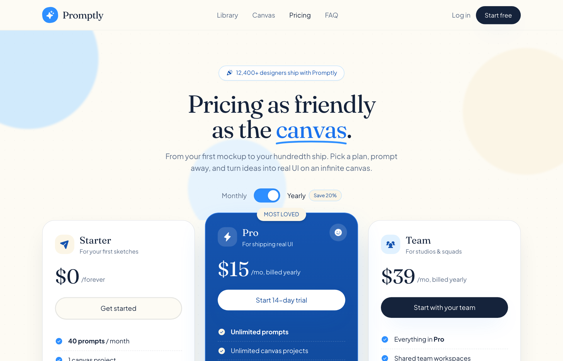 Cream & Sky Playful SaaS Pricing