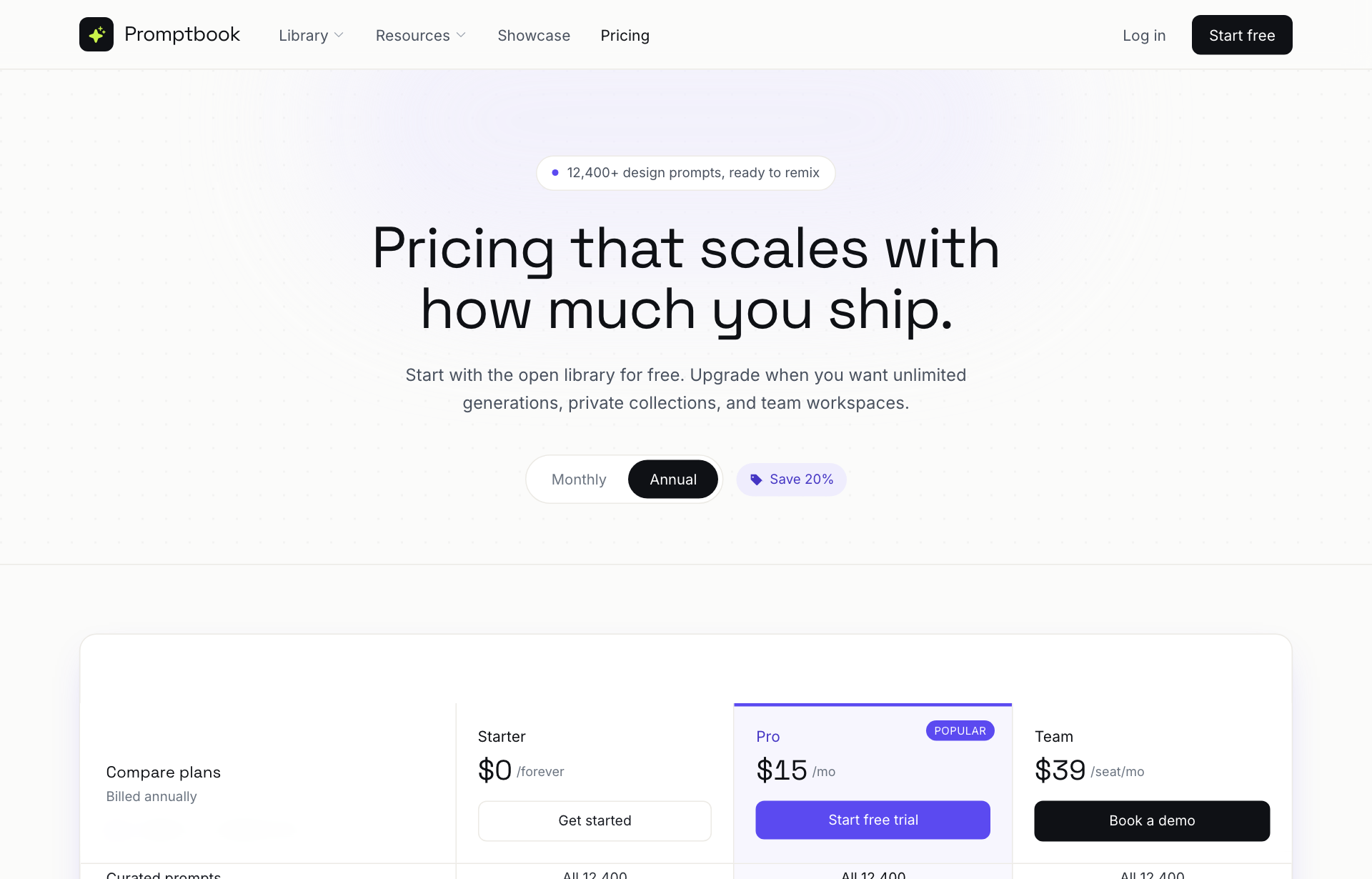 Editorial Violet SaaS Pricing Matrix