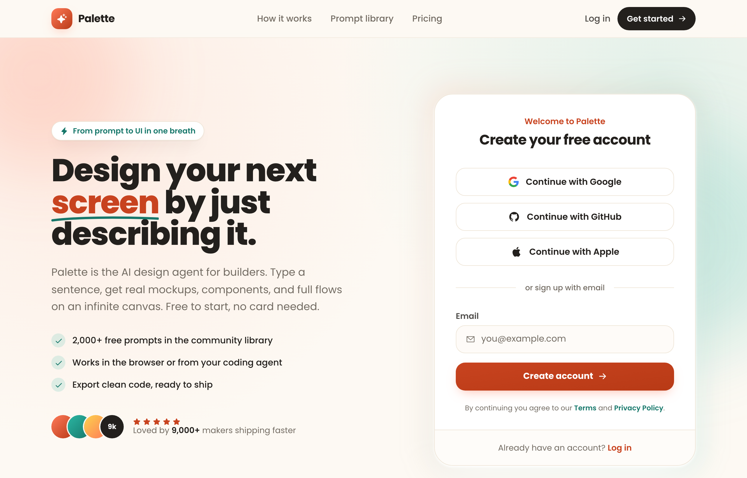 Palette — Social-first friendly sign-up