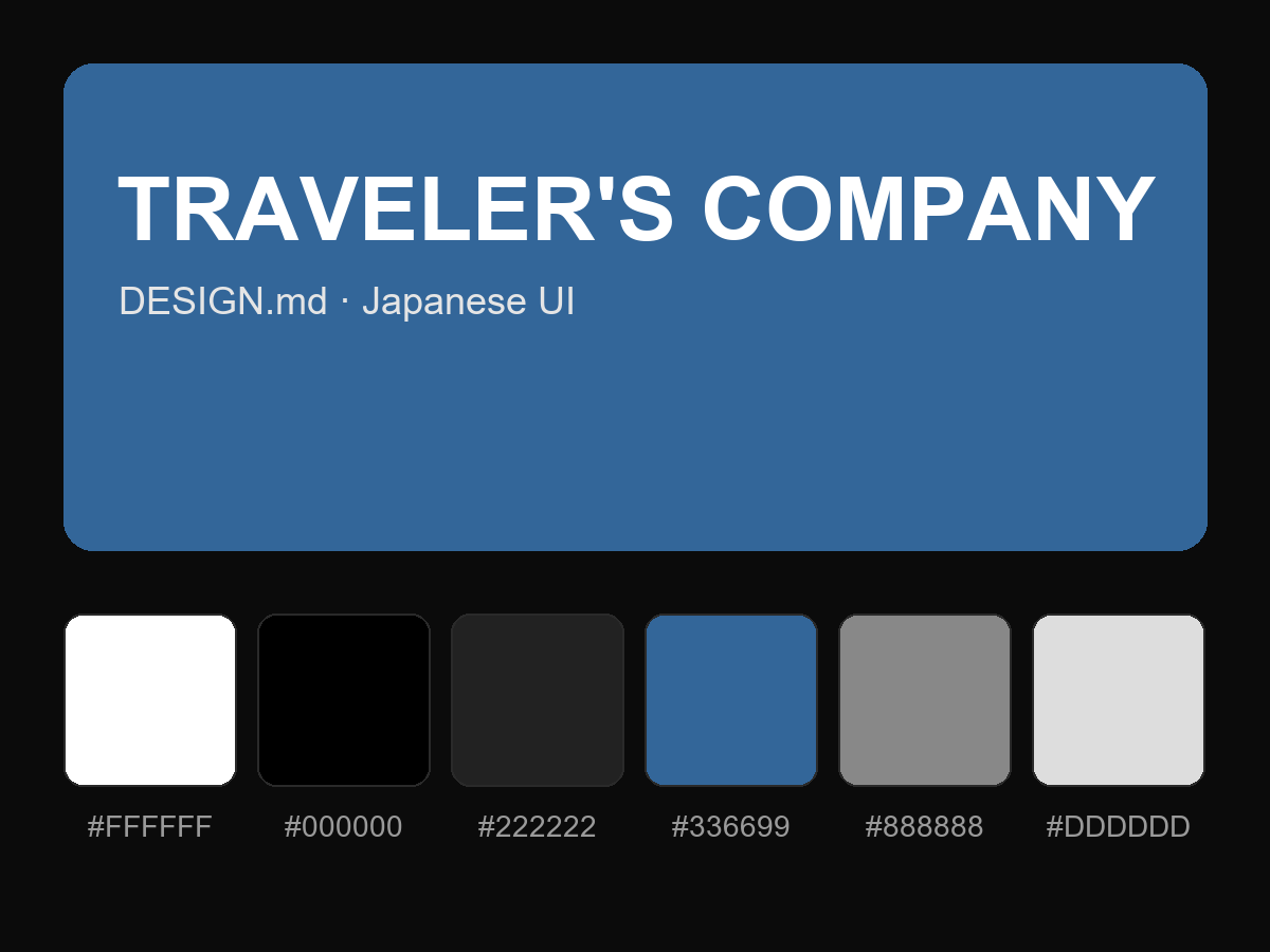 TRAVELER'S COMPANY Style Design System (DESIGN.md, Japanese UI)