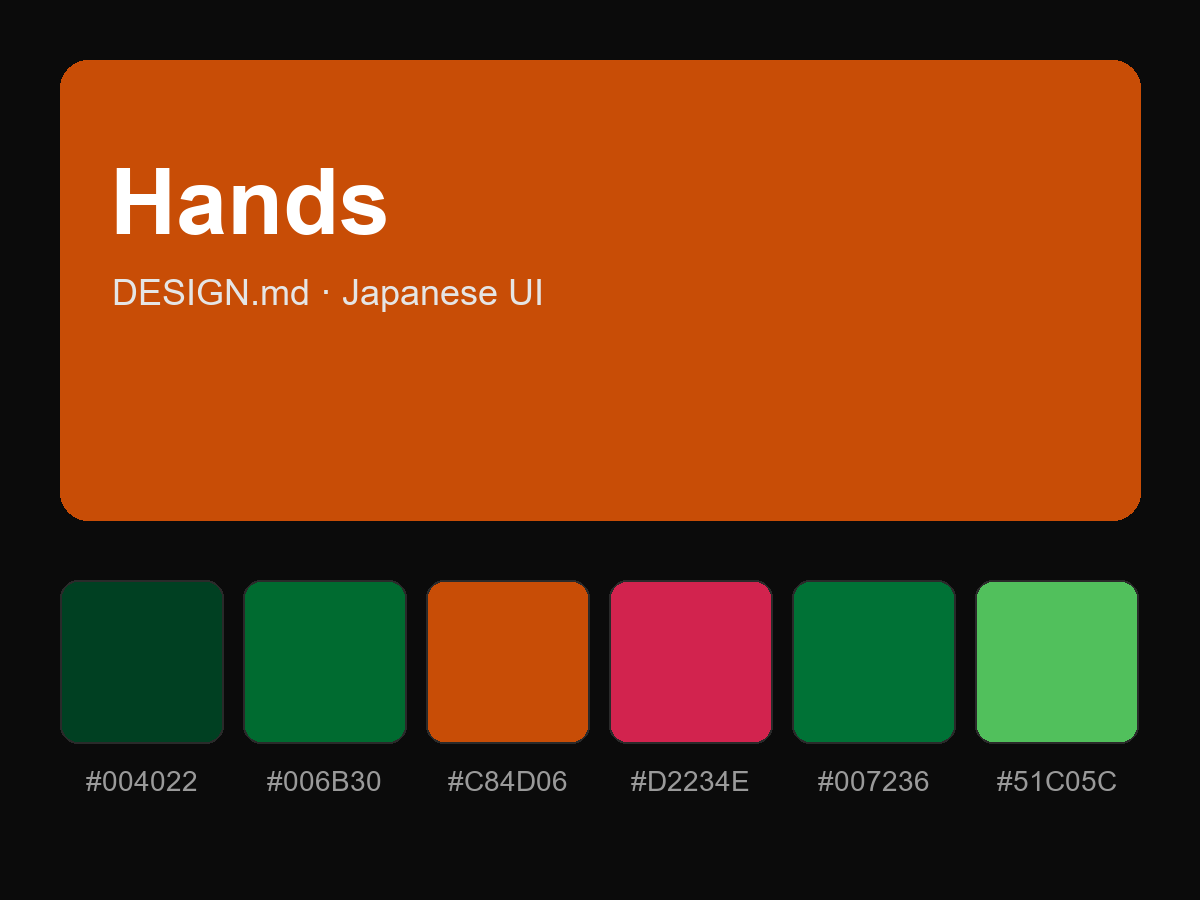 Hands Style Design System (DESIGN.md, Japanese UI)