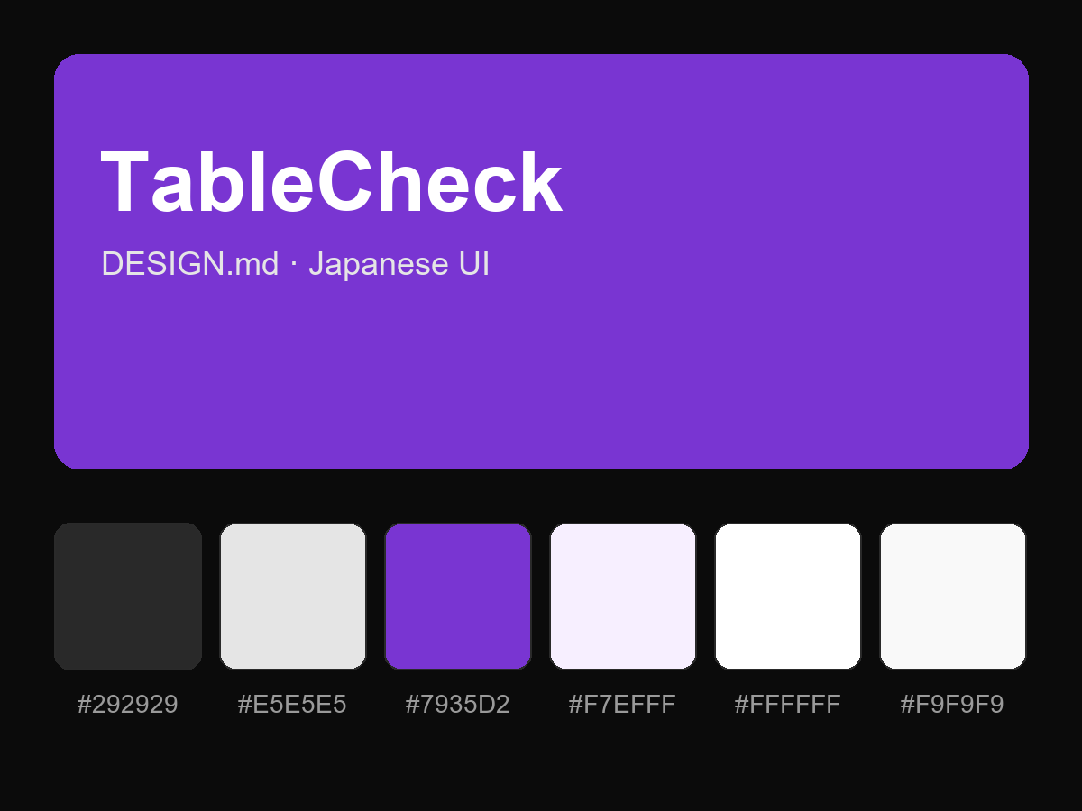 TableCheck Style Design System (DESIGN.md, Japanese UI)