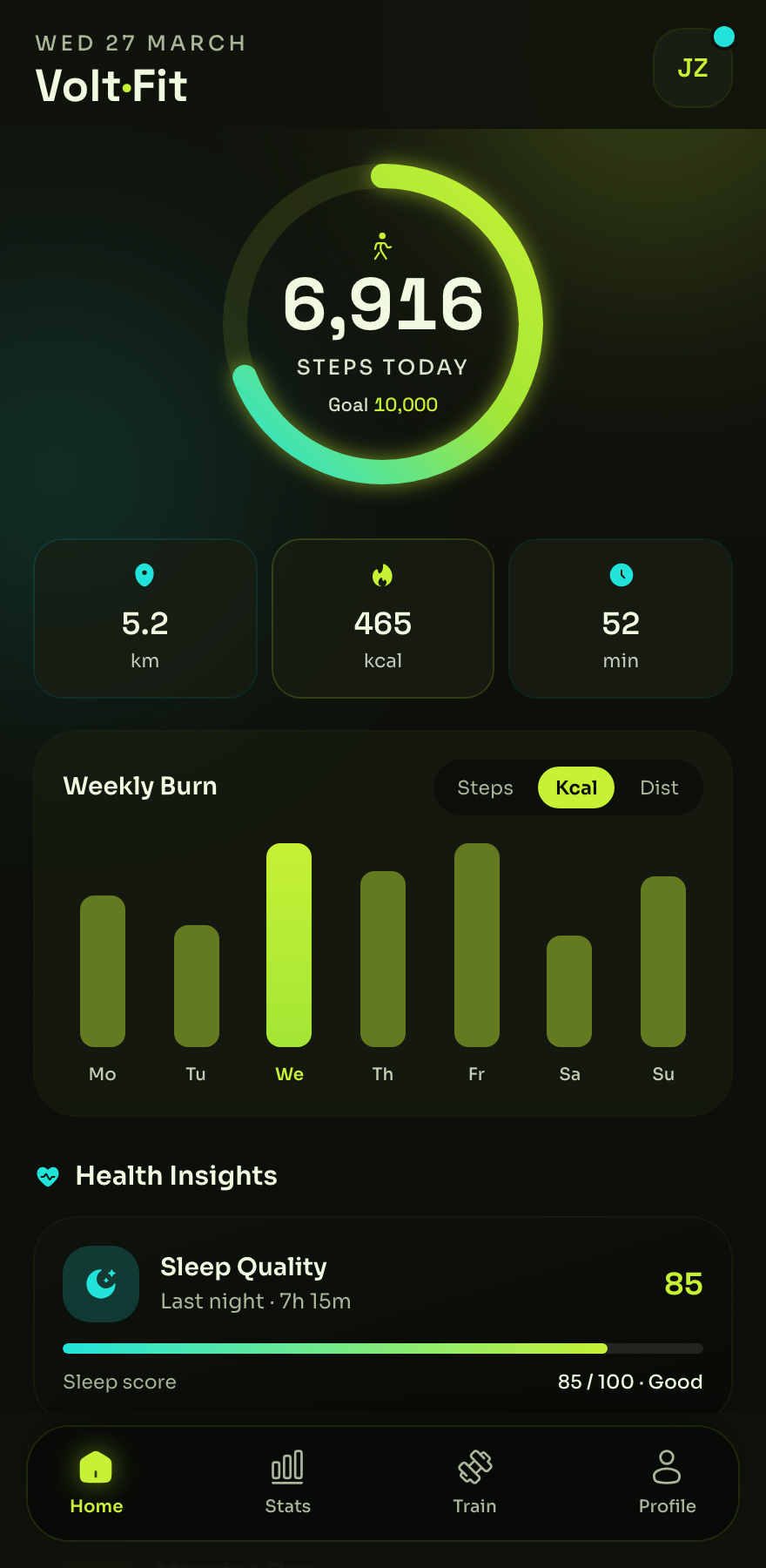 Volt — Electric-Lime Fitness Dashboard