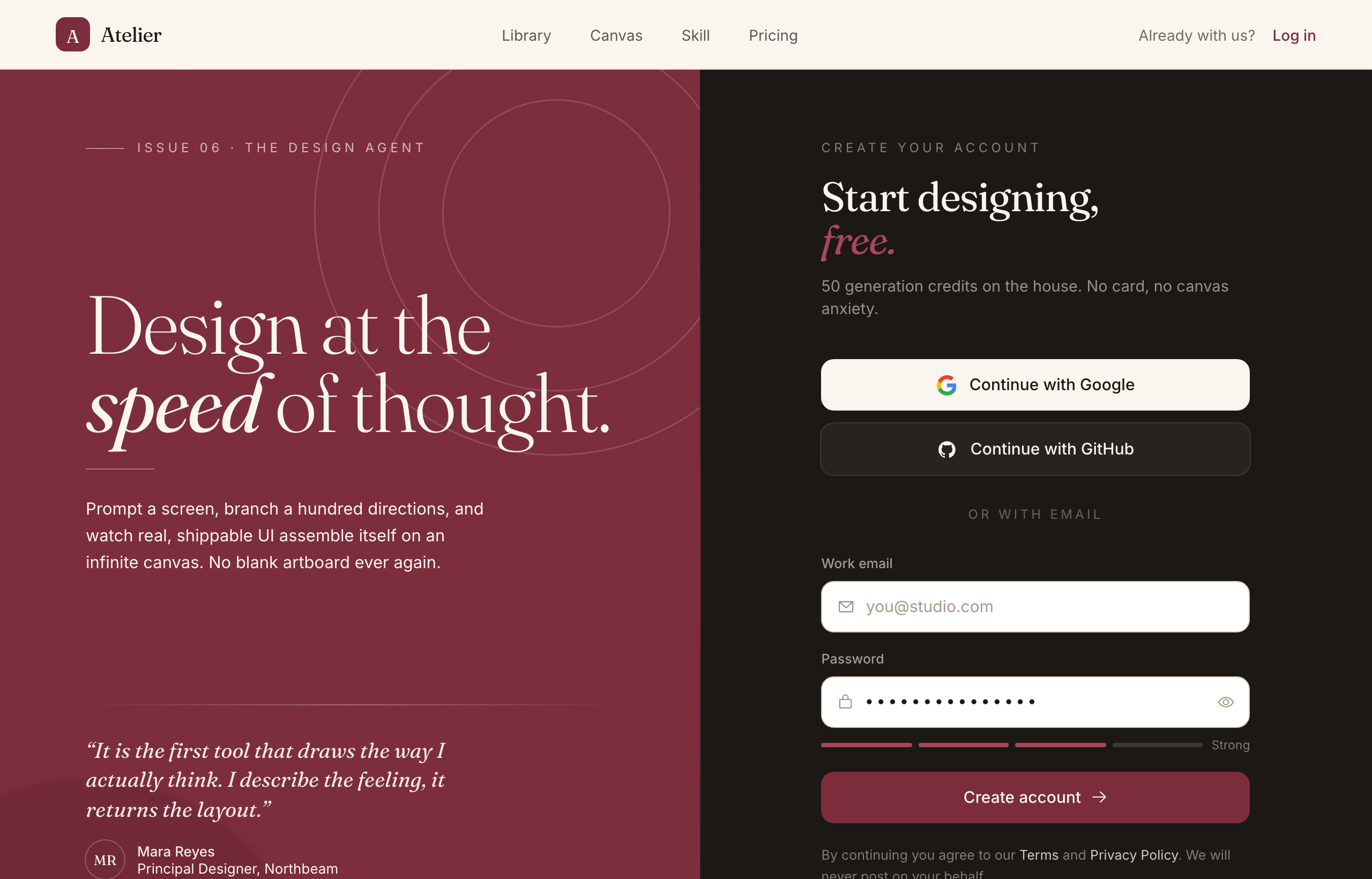 Design at the Speed of Thought — Editorial Split Sign-Up