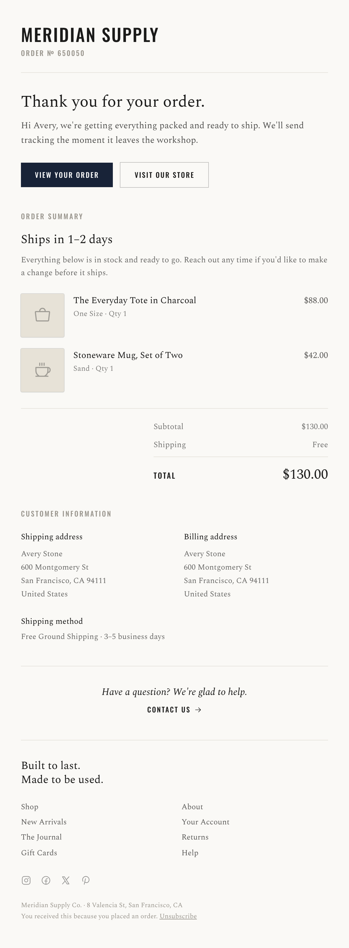 Editorial Serif Receipt Email
