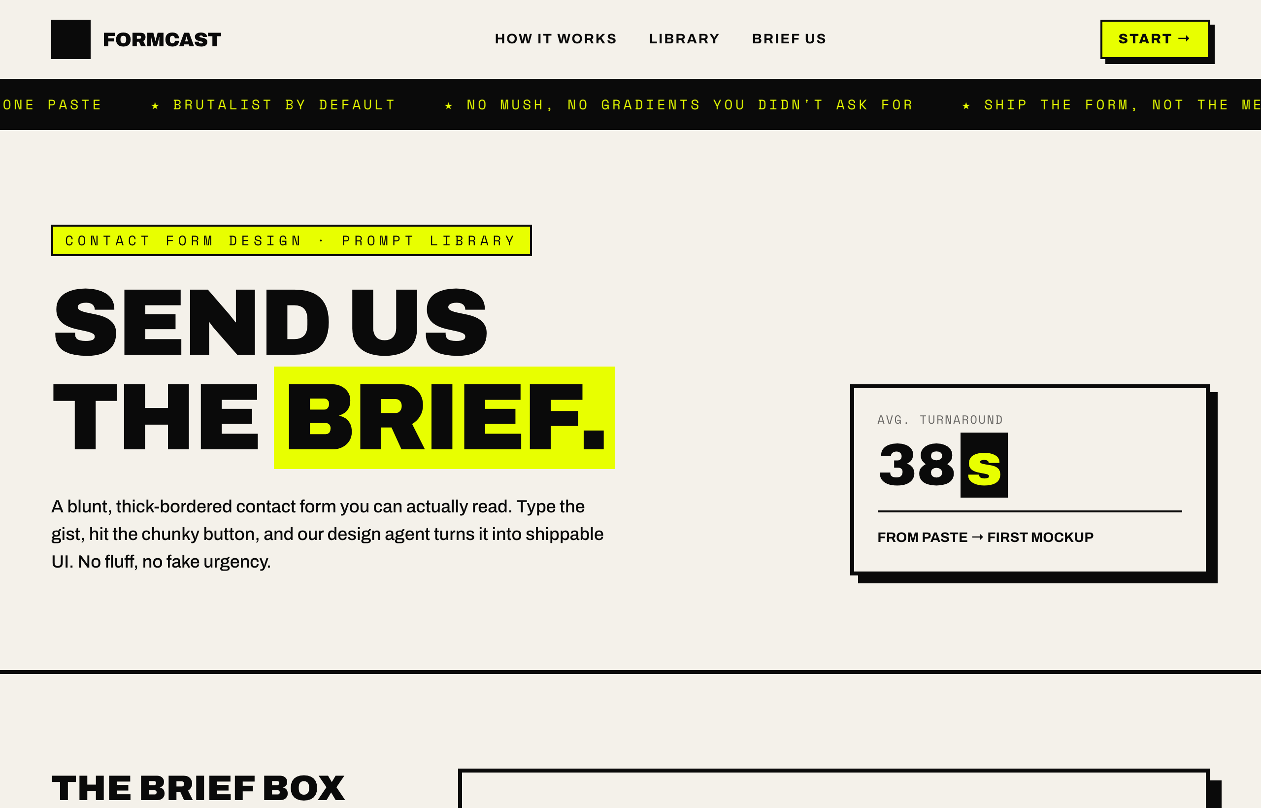 Send Us the Brief — Brutalist Contact Form