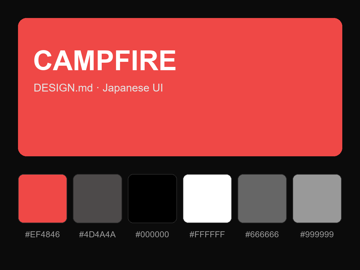 CAMPFIRE Style Design System (DESIGN.md, Japanese UI)