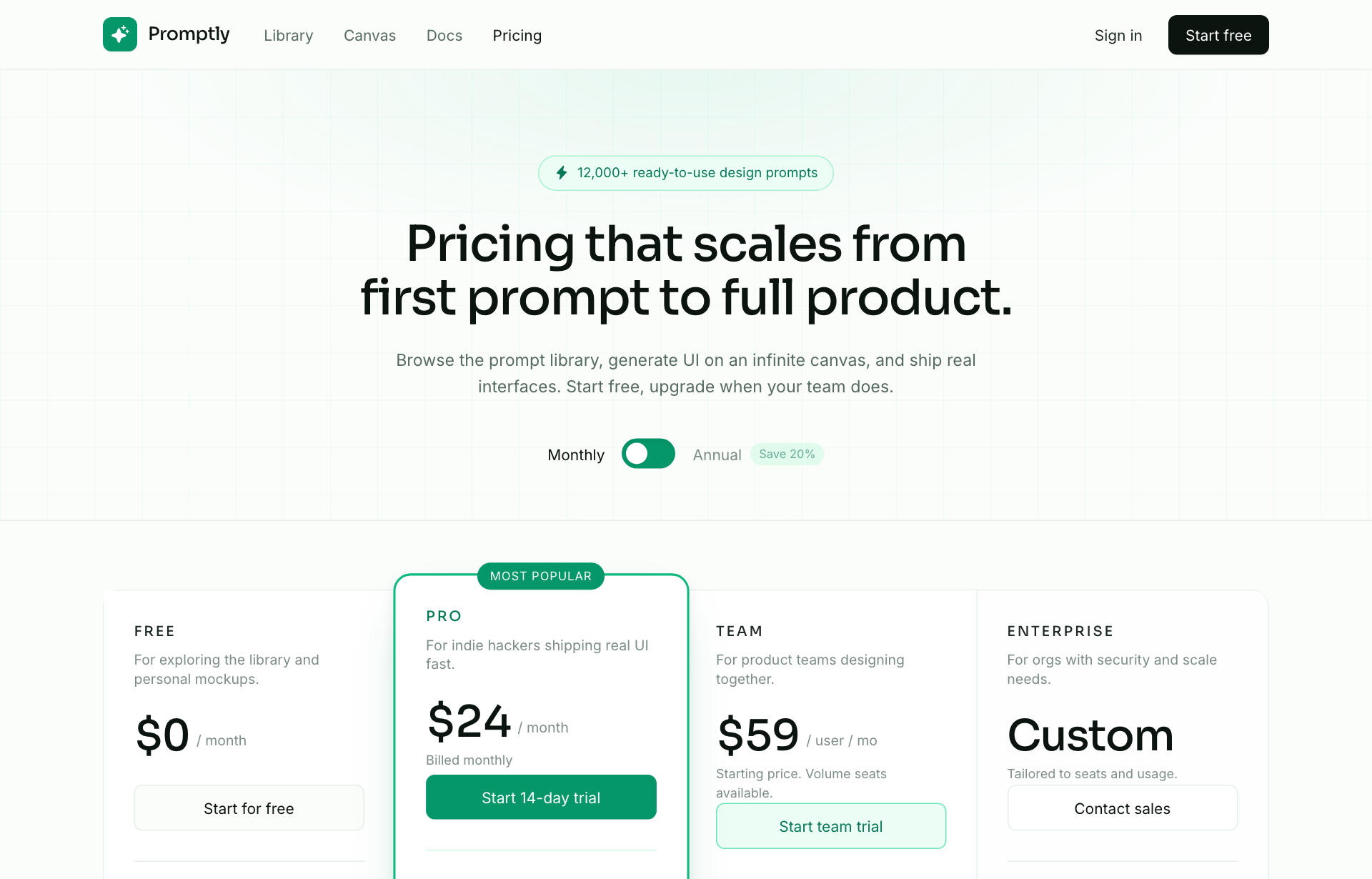 Emerald 4-Tier SaaS Pricing Table