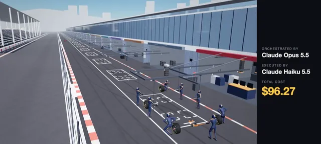 Cinematic F1 Pit Stop · Three.js