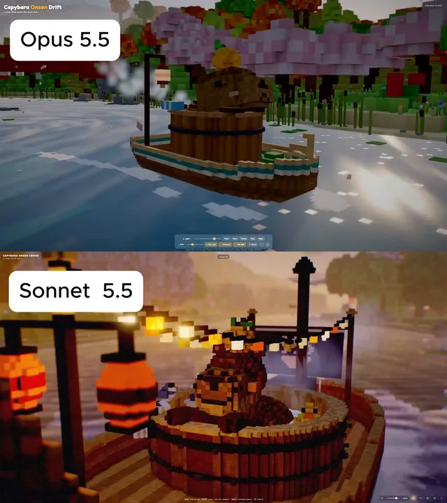 Capybara Hot Tub Boat Drifting Through a Voxel World